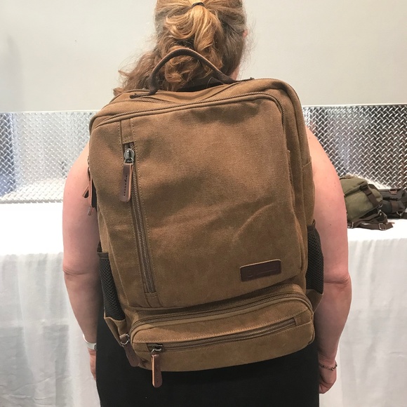 Eurosport Brown Unisex Canvas Backpack - Picture 3 of 6